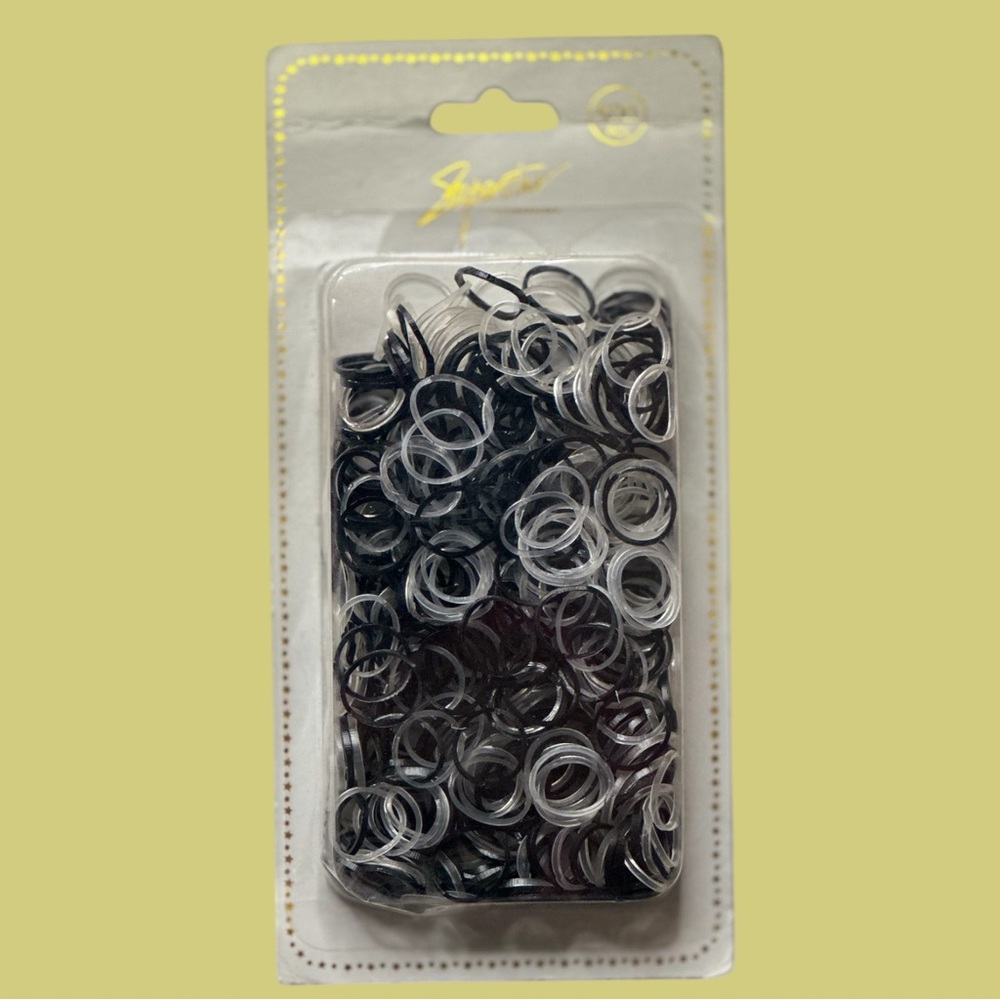 Pack of 500 Mini Elastic Hair Bands - Black & Clear